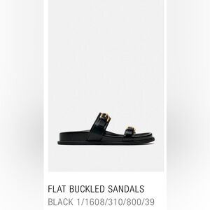 Zara Flat Buckled Sandal Black size 39
